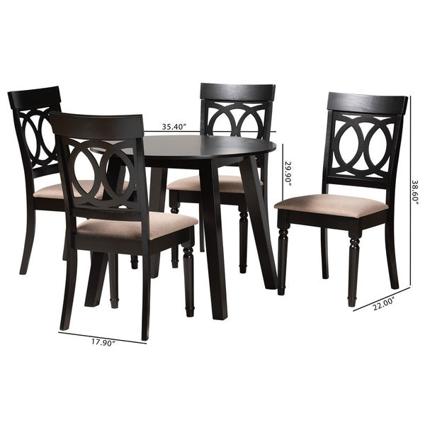 Baxton Studio Baxton Charlotte 5-Piece Modern Dining Set in Beige Fabric & Dark Brown Wood - Stylish & Compact Evelyn-Sand/Dark Brown-5PC Dining Set