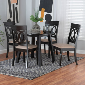 Baxton Studio Baxton Charlotte 5-Piece Modern Dining Set in Beige Fabric & Dark Brown Wood - Stylish & Compact Evelyn-Sand/Dark Brown-5PC Dining Set