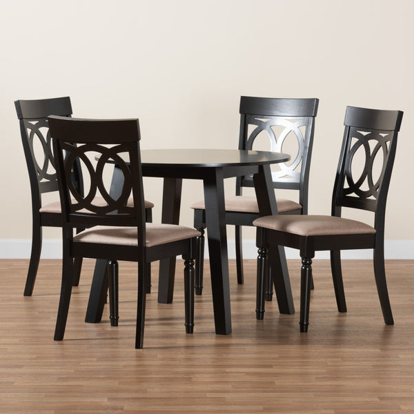 Baxton Studio Baxton Charlotte 5-Piece Modern Dining Set in Beige Fabric & Dark Brown Wood - Stylish & Compact Evelyn-Sand/Dark Brown-5PC Dining Set