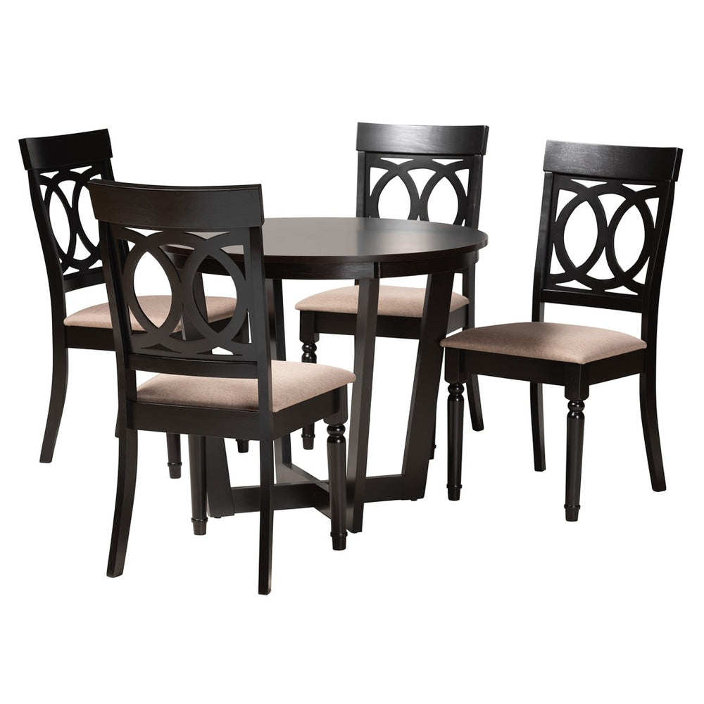 Baxton Studio Baxton Estelle 5-Piece Modern Dining Set with Round Table & Plush Beige Chairs for Stylish Spaces Estelle-Sand/Dark Brown-5PC Dining Set