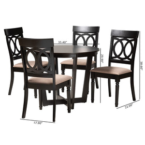 Baxton Studio Baxton Estelle 5-Piece Modern Dining Set with Round Table & Plush Beige Chairs for Stylish Spaces Estelle-Sand/Dark Brown-5PC Dining Set