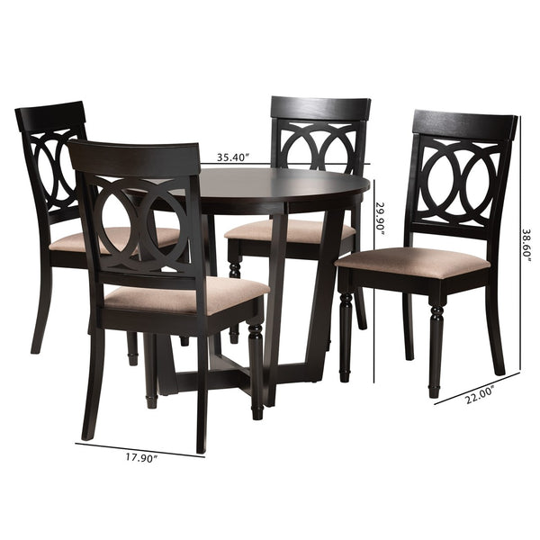 Baxton Studio Baxton Estelle 5-Piece Modern Dining Set with Round Table & Plush Beige Chairs for Stylish Spaces Estelle-Sand/Dark Brown-5PC Dining Set
