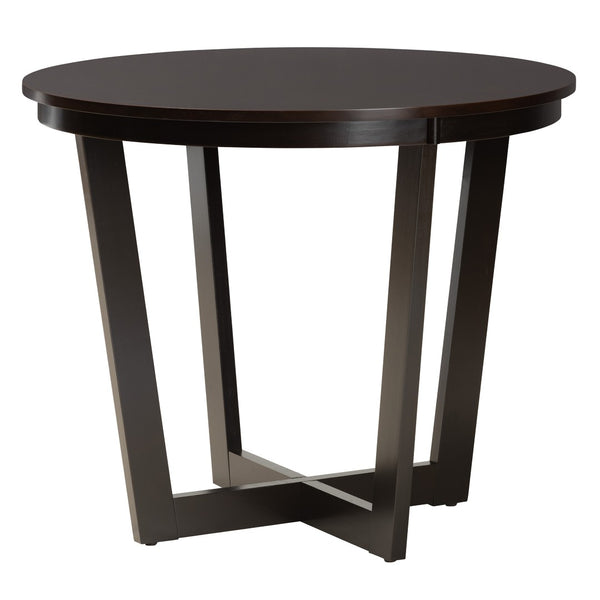 Baxton Studio Baxton Estelle 5-Piece Modern Dining Set with Round Table & Plush Beige Chairs for Stylish Spaces Estelle-Sand/Dark Brown-5PC Dining Set