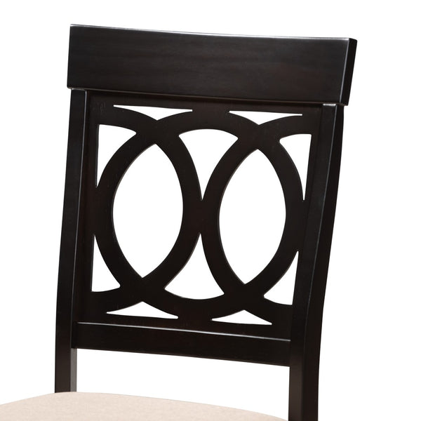 Baxton Studio Baxton Estelle 5-Piece Modern Dining Set with Round Table & Plush Beige Chairs for Stylish Spaces Estelle-Sand/Dark Brown-5PC Dining Set