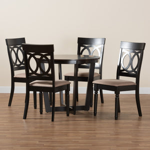 Baxton Studio Baxton Estelle 5-Piece Modern Dining Set with Round Table & Plush Beige Chairs for Stylish Spaces Estelle-Sand/Dark Brown-5PC Dining Set