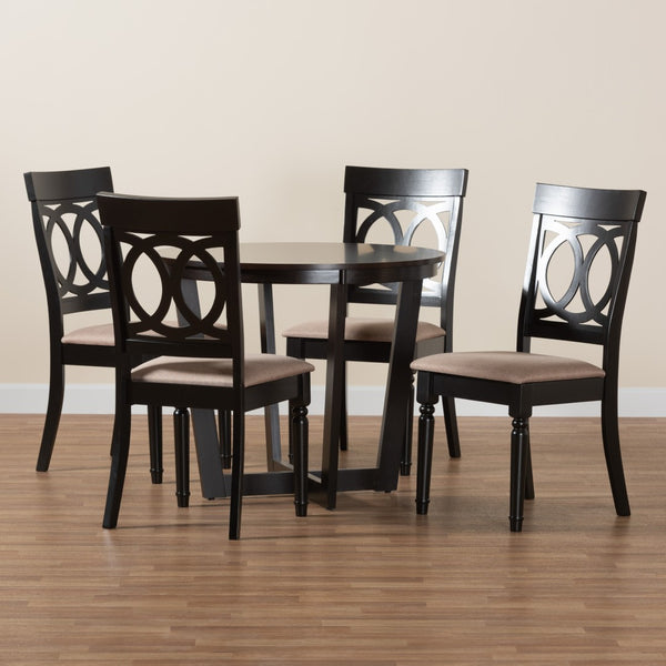 Baxton Studio Baxton Estelle 5-Piece Modern Dining Set with Round Table & Plush Beige Chairs for Stylish Spaces Estelle-Sand/Dark Brown-5PC Dining Set