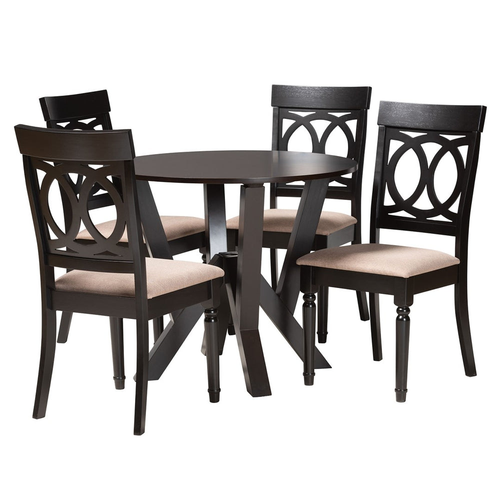 Baxton Studio Baxton Studio Angie Modern 5-Piece Dining Set with Plush Sand Fabric Chairs & Stylish Round Table Angie-Sand/Dark Brown-5PC Dining Set