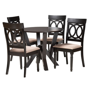 Baxton Studio Baxton Studio Angie Modern 5-Piece Dining Set with Plush Sand Fabric Chairs & Stylish Round Table Angie-Sand/Dark Brown-5PC Dining Set