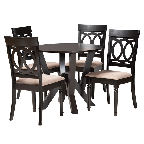 Baxton Studio Baxton Studio Angie Modern 5-Piece Dining Set with Plush Sand Fabric Chairs & Stylish Round Table Angie-Sand/Dark Brown-5PC Dining Set