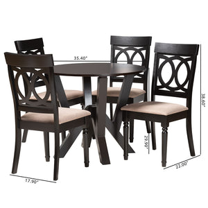 Baxton Studio Baxton Studio Angie Modern 5-Piece Dining Set with Plush Sand Fabric Chairs & Stylish Round Table Angie-Sand/Dark Brown-5PC Dining Set