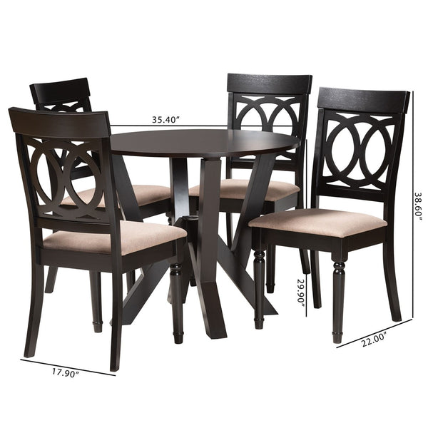 Baxton Studio Baxton Studio Angie Modern 5-Piece Dining Set with Plush Sand Fabric Chairs & Stylish Round Table Angie-Sand/Dark Brown-5PC Dining Set