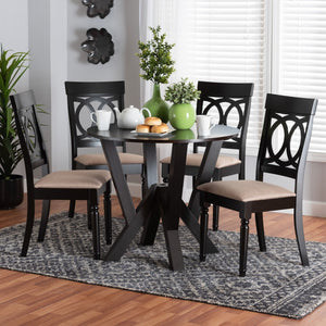 Baxton Studio Baxton Studio Angie Modern 5-Piece Dining Set with Plush Sand Fabric Chairs & Stylish Round Table Angie-Sand/Dark Brown-5PC Dining Set