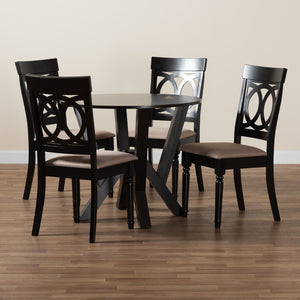 Baxton Studio Baxton Studio Angie Modern 5-Piece Dining Set with Plush Sand Fabric Chairs & Stylish Round Table Angie-Sand/Dark Brown-5PC Dining Set