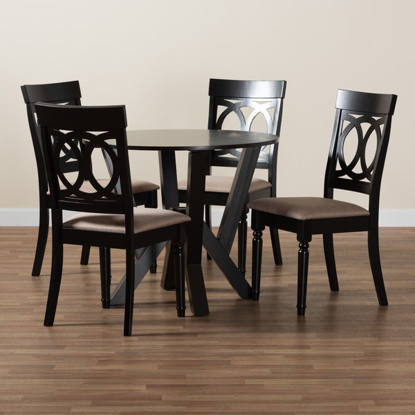 Baxton Studio Baxton Studio Angie Modern 5-Piece Dining Set with Plush Sand Fabric Chairs & Stylish Round Table Angie-Sand/Dark Brown-5PC Dining Set