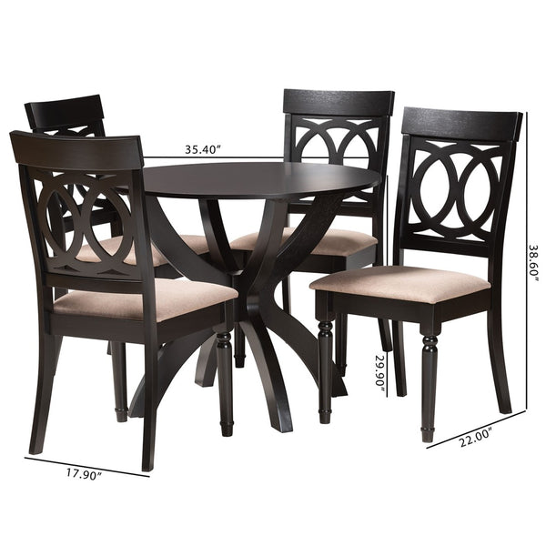 Baxton Studio Baxton Studio Velia 5-Piece Modern Dining Set with Sand Fabric Chairs and Elegant Round Table Design Velia-Sand/Dark Brown-5PC Dining Set