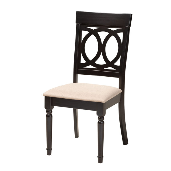 Baxton Studio Baxton Studio Velia 5-Piece Modern Dining Set with Sand Fabric Chairs and Elegant Round Table Design Velia-Sand/Dark Brown-5PC Dining Set