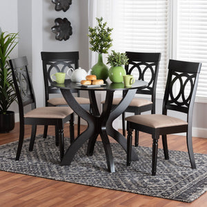 Baxton Studio Baxton Studio Velia 5-Piece Modern Dining Set with Sand Fabric Chairs and Elegant Round Table Design Velia-Sand/Dark Brown-5PC Dining Set