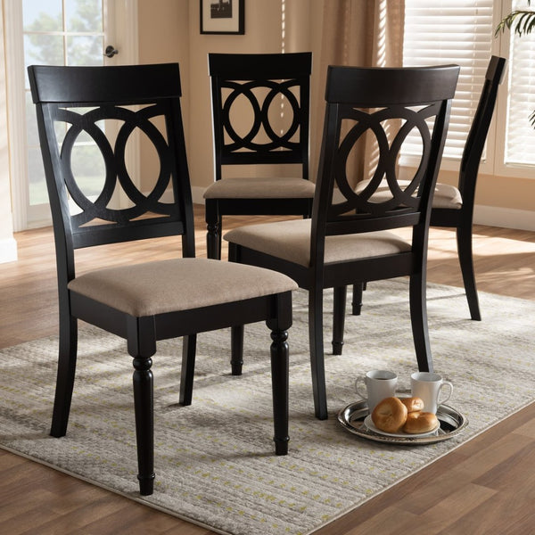 Baxton Studio Baxton Lucie Modern Dining Chair Set of 4 - Sand Fabric Upholstered with Espresso Brown Oak Frame RH333C-Sand/Dark Brown-DC-4PK