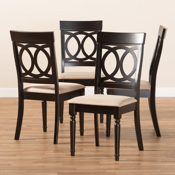 Baxton Studio Baxton Lucie Modern Dining Chair Set of 4 - Sand Fabric Upholstered with Espresso Brown Oak Frame RH333C-Sand/Dark Brown-DC-4PK