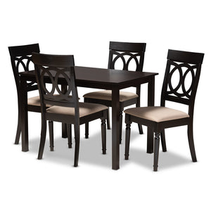 Baxton Studio Baxton Studio Lucie 5-Piece Modern Dining Set - Espresso Oak Table & Sand Upholstered Chairs for Comfort RH333C-Sand/Dark Brown-5PC Dining Set