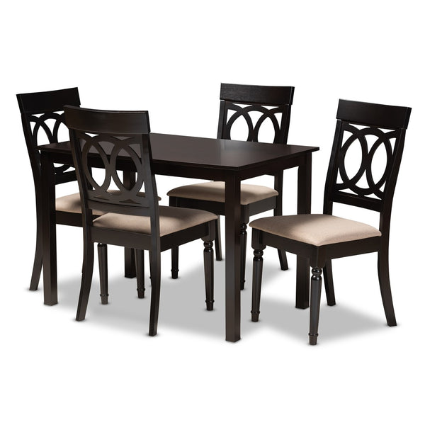 Baxton Studio Baxton Studio Lucie 5-Piece Modern Dining Set - Espresso Oak Table & Sand Upholstered Chairs for Comfort RH333C-Sand/Dark Brown-5PC Dining Set