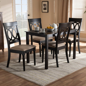Baxton Studio Baxton Studio Lucie 5-Piece Modern Dining Set - Espresso Oak Table & Sand Upholstered Chairs for Comfort RH333C-Sand/Dark Brown-5PC Dining Set