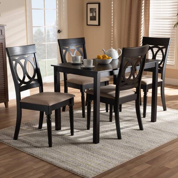 Baxton Studio Baxton Studio Lucie 5-Piece Modern Dining Set - Espresso Oak Table & Sand Upholstered Chairs for Comfort RH333C-Sand/Dark Brown-5PC Dining Set