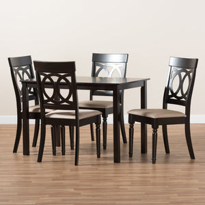 Baxton Studio Baxton Studio Lucie 5-Piece Modern Dining Set - Espresso Oak Table & Sand Upholstered Chairs for Comfort RH333C-Sand/Dark Brown-5PC Dining Set