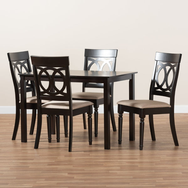 Baxton Studio Baxton Studio Lucie 5-Piece Modern Dining Set - Espresso Oak Table & Sand Upholstered Chairs for Comfort RH333C-Sand/Dark Brown-5PC Dining Set