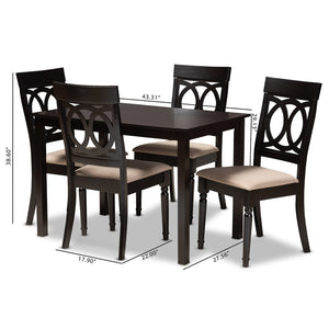 Baxton Studio Baxton Studio Lucie 5-Piece Modern Dining Set - Espresso Oak Table & Sand Upholstered Chairs for Comfort RH333C-Sand/Dark Brown-5PC Dining Set
