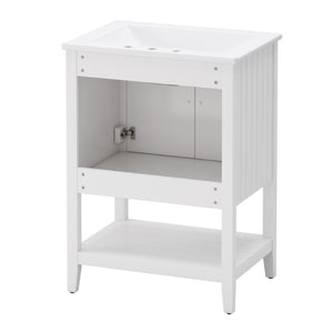 English Elm 24" Morandi White Bathroom Vanity with Ceramic Sink, Solid Wood Frame & Open Shelf, Modern Elegance N725P189823K