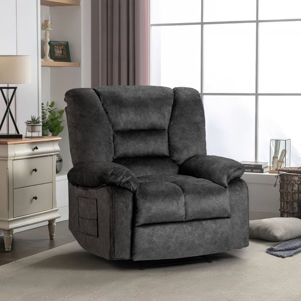 English Elm Living Space Massage Recliner Chair with Lumbar Heat Vibration and Full Body Support Grey W1403P457321