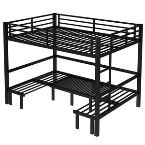 English Elm Queen Metal Bunk Bed - Versatile Queen-Over-Queen With Pull-Out Lower Section & Safety Rails, Black W1580S00208-GIGA