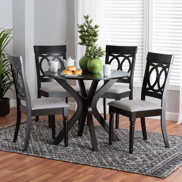Baxton Studio Baxton Studio Jessie Modern 5-Piece Dining Set - Stylish Grey Fabric & Dark Brown Wood for Any Space Jessie-Grey/Dark Brown-5PC Dining Set