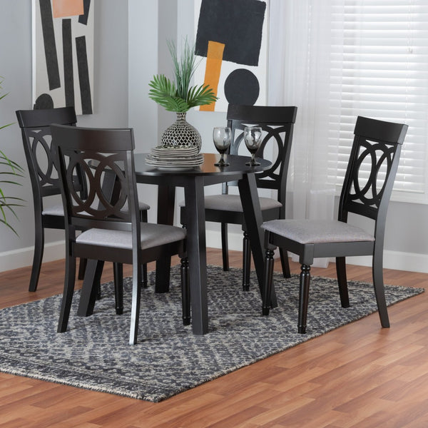 Baxton Studio Baxton Studio Charlotte Modern 5-Piece Grey Fabric Dining Set with Stylish Wood Accents Charlotte-Grey/Dark Brown-5PC Dining Set