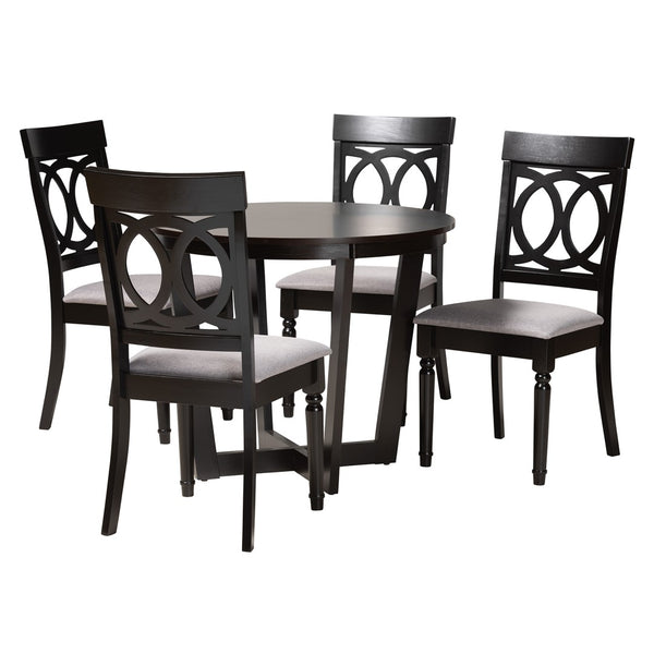 Baxton Studio Baxton Studio Estelle 5-Piece Modern Dining Set with Grey Fabric Chairs & Unique Round Table Design Estelle-Grey/Dark Brown-5PC Dining Set