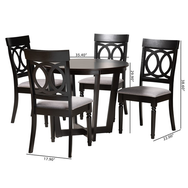 Baxton Studio Baxton Studio Estelle 5-Piece Modern Dining Set with Grey Fabric Chairs & Unique Round Table Design Estelle-Grey/Dark Brown-5PC Dining Set