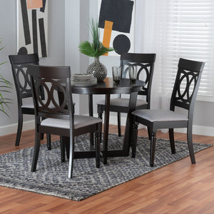 Baxton Studio Baxton Studio Estelle 5-Piece Modern Dining Set with Grey Fabric Chairs & Unique Round Table Design Estelle-Grey/Dark Brown-5PC Dining Set