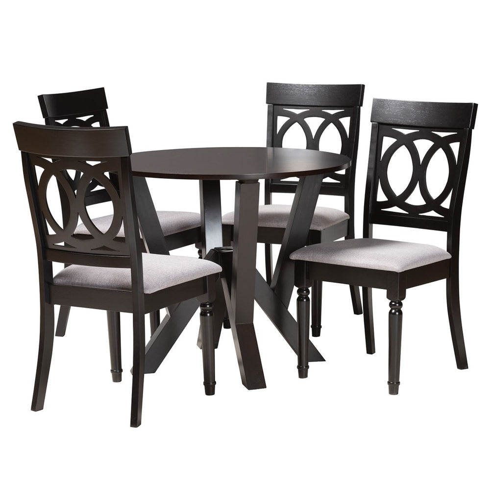 Baxton Studio Baxton Studio Angie 5-Piece Modern Grey Fabric Dining Set with Dark Brown Wood Table & Chairs Angie-Grey/Dark Brown-5PC Dining Set