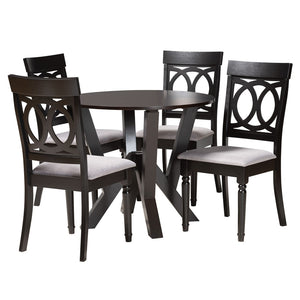 Baxton Studio Baxton Studio Angie 5-Piece Modern Grey Fabric Dining Set with Dark Brown Wood Table & Chairs Angie-Grey/Dark Brown-5PC Dining Set