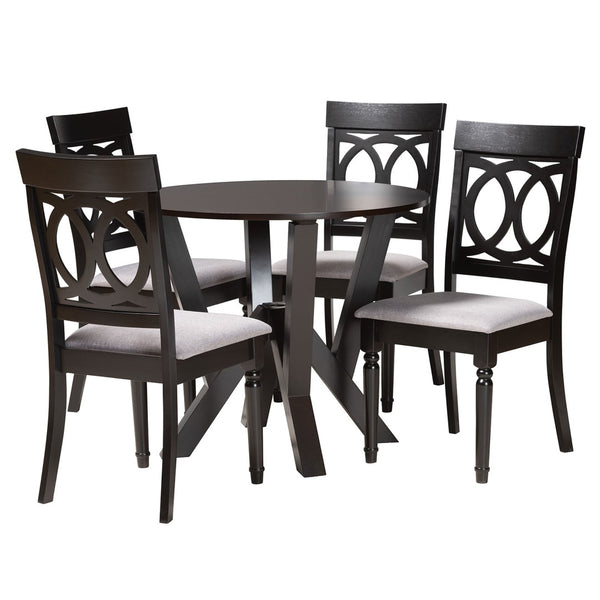 Baxton Studio Baxton Studio Angie 5-Piece Modern Grey Fabric Dining Set with Dark Brown Wood Table & Chairs Angie-Grey/Dark Brown-5PC Dining Set