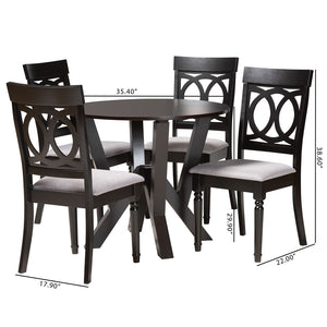 Baxton Studio Baxton Studio Angie 5-Piece Modern Grey Fabric Dining Set with Dark Brown Wood Table & Chairs Angie-Grey/Dark Brown-5PC Dining Set