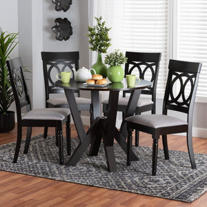 Baxton Studio Baxton Studio Angie 5-Piece Modern Grey Fabric Dining Set with Dark Brown Wood Table & Chairs Angie-Grey/Dark Brown-5PC Dining Set