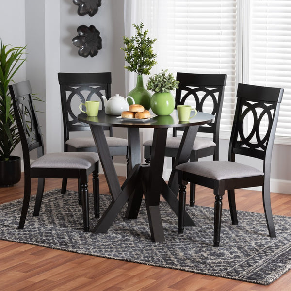 Baxton Studio Baxton Studio Angie 5-Piece Modern Grey Fabric Dining Set with Dark Brown Wood Table & Chairs Angie-Grey/Dark Brown-5PC Dining Set