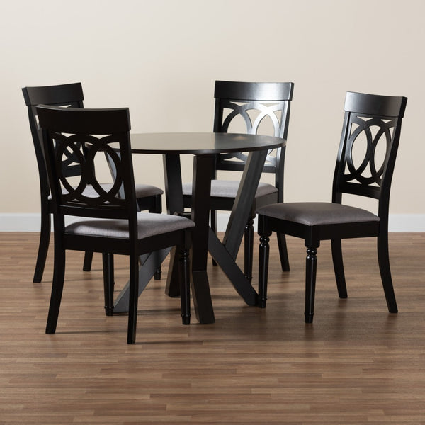 Baxton Studio Baxton Studio Angie 5-Piece Modern Grey Fabric Dining Set with Dark Brown Wood Table & Chairs Angie-Grey/Dark Brown-5PC Dining Set