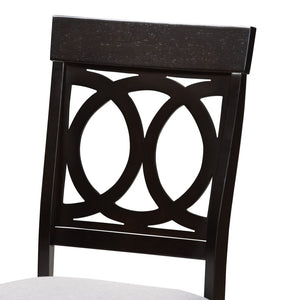 Baxton Studio Baxton Studio Velia 5-Piece Dining Set: Modern Grey Fabric Chairs & Dark Brown Round Table Decor Velia-Grey/Dark Brown-5PC Dining Set
