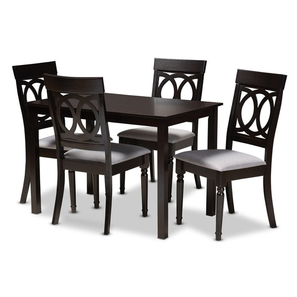 Baxton Studio Baxton Lucie 5-Piece Modern Grey Upholstered Dining Set with Espresso Brown Finish for Elegant Spaces RH333C-Grey/Dark Brown-5PC Dining Set