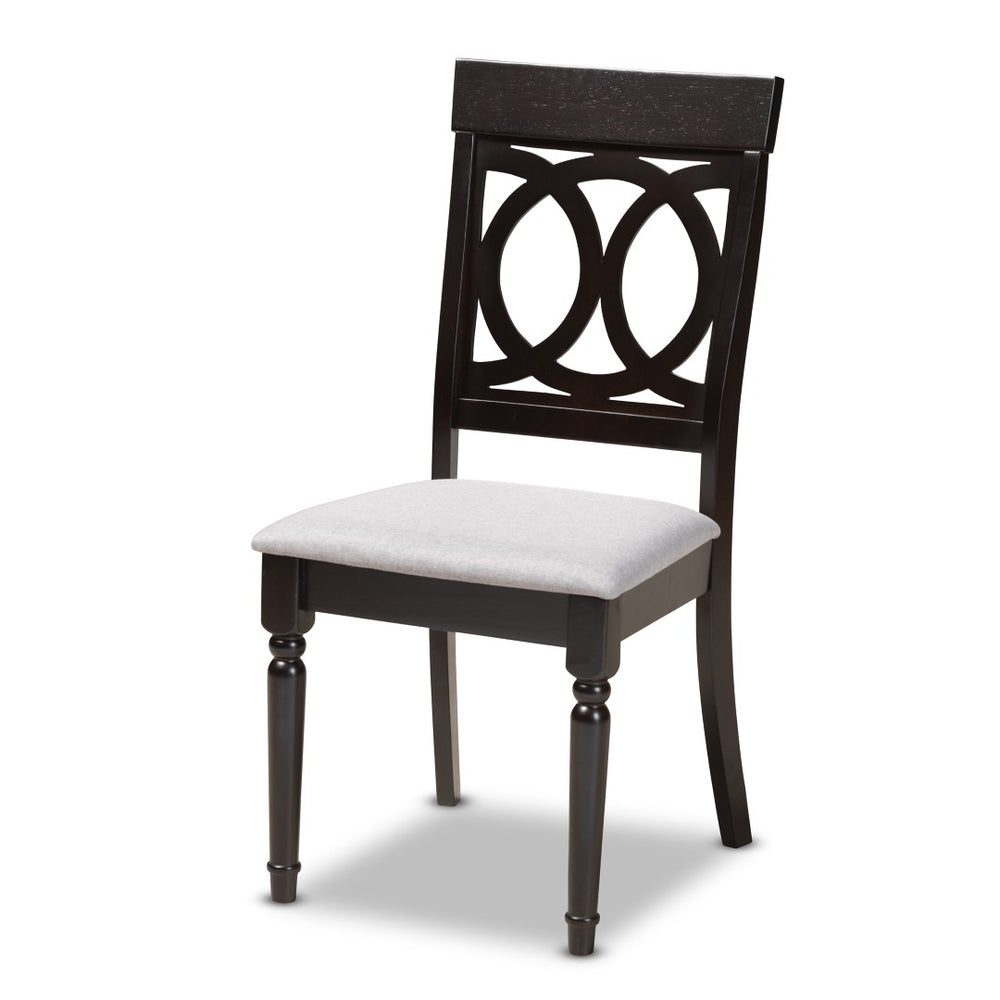 Baxton Studio Baxton Lucie 5-Piece Modern Grey Upholstered Dining Set with Espresso Brown Finish for Elegant Spaces RH333C-Grey/Dark Brown-5PC Dining Set