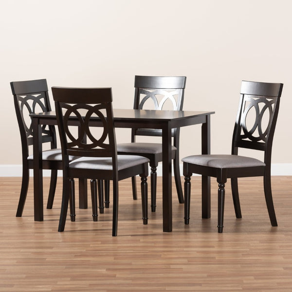 Baxton Studio Baxton Lucie 5-Piece Modern Grey Upholstered Dining Set with Espresso Brown Finish for Elegant Spaces RH333C-Grey/Dark Brown-5PC Dining Set