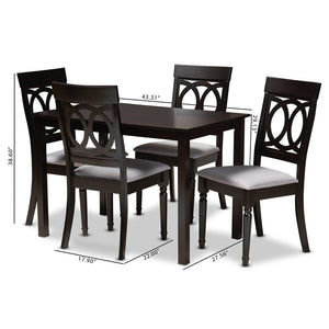 Baxton Studio Baxton Lucie 5-Piece Modern Grey Upholstered Dining Set with Espresso Brown Finish for Elegant Spaces RH333C-Grey/Dark Brown-5PC Dining Set